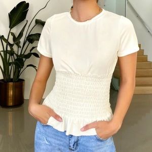 SHEIN solid shirred peplum top